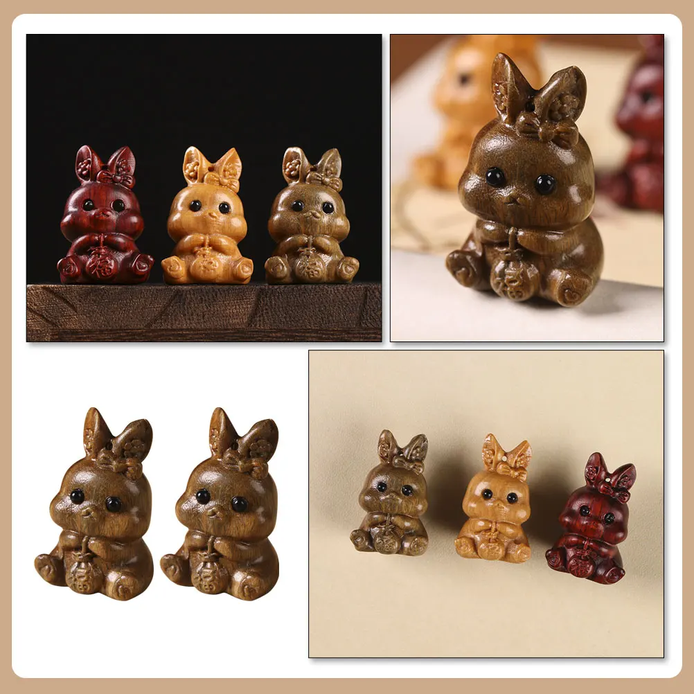 

2pcs Retro Wooden Bunny Pendant Vintage Rabbit Ornament Diy Craft Keychain Charm Wooden Decor Desktop Adorn Zhiwood Rabbit