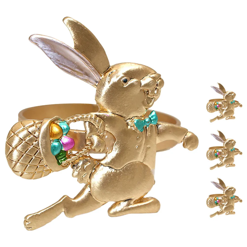 4Pcs Rabbit Napkin Rings Adorable Bunny Napkin Clasps for Holiday Dinner Table Decor Reusable Serviette Holder