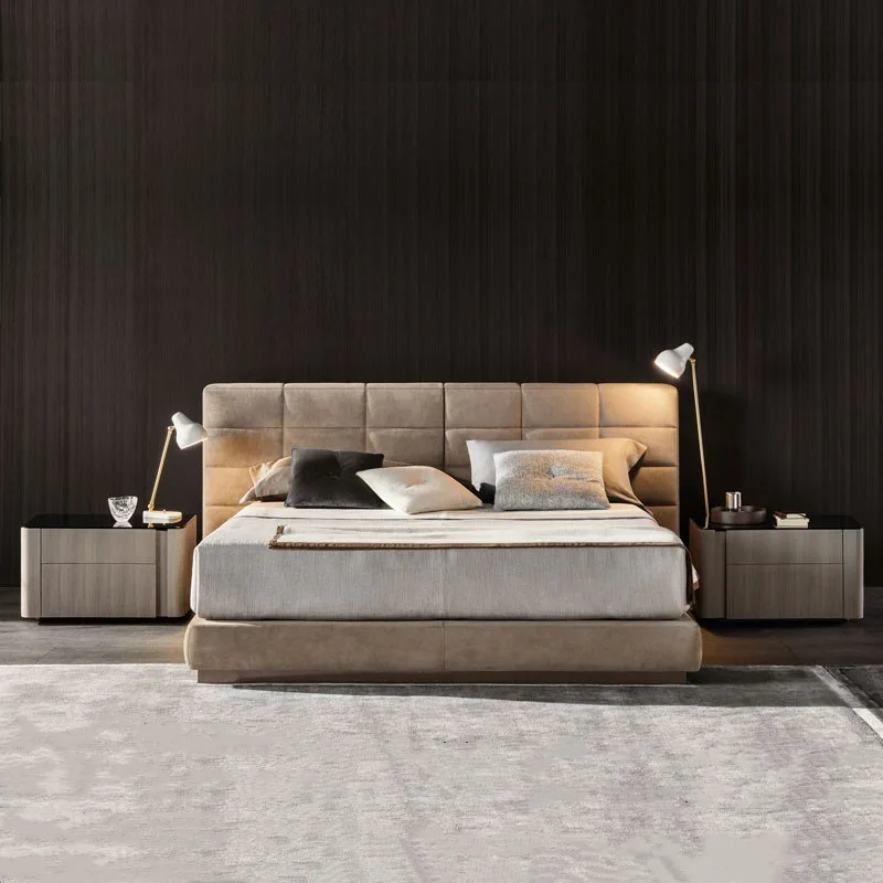 Italian minimalist bed, large master bedroom double bed, family bed