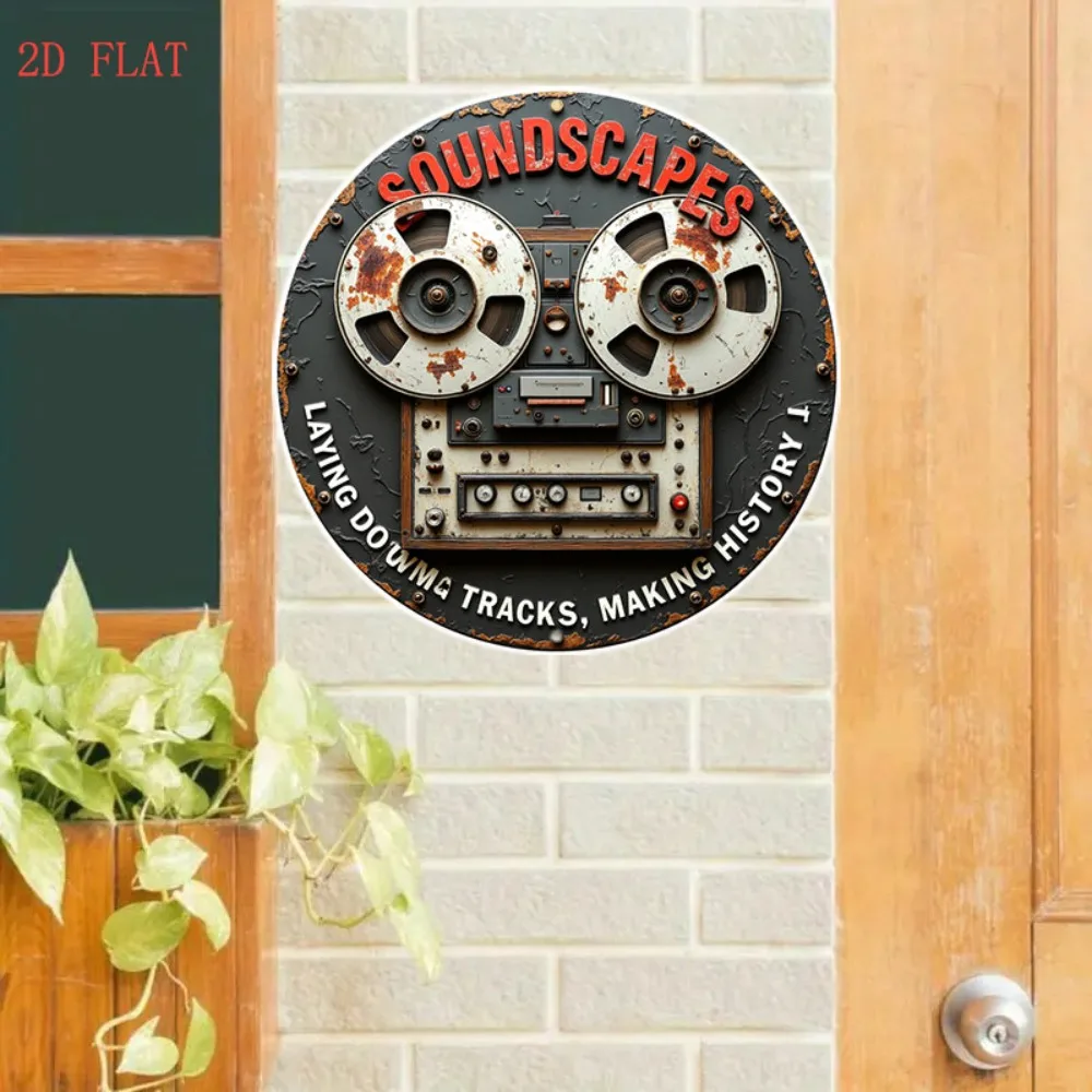 Vintage Metal Cassette Tape Wall Decor - Retro 2D Flat Recording Studio Sign for Home Music Room Bar Farmhouse