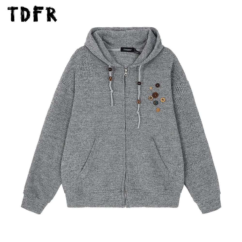 

Button Decoration Hooded Sweatshirts Mens Autumn Casual Streetwear Zipper Fly Long Sleeve Outerwear Men