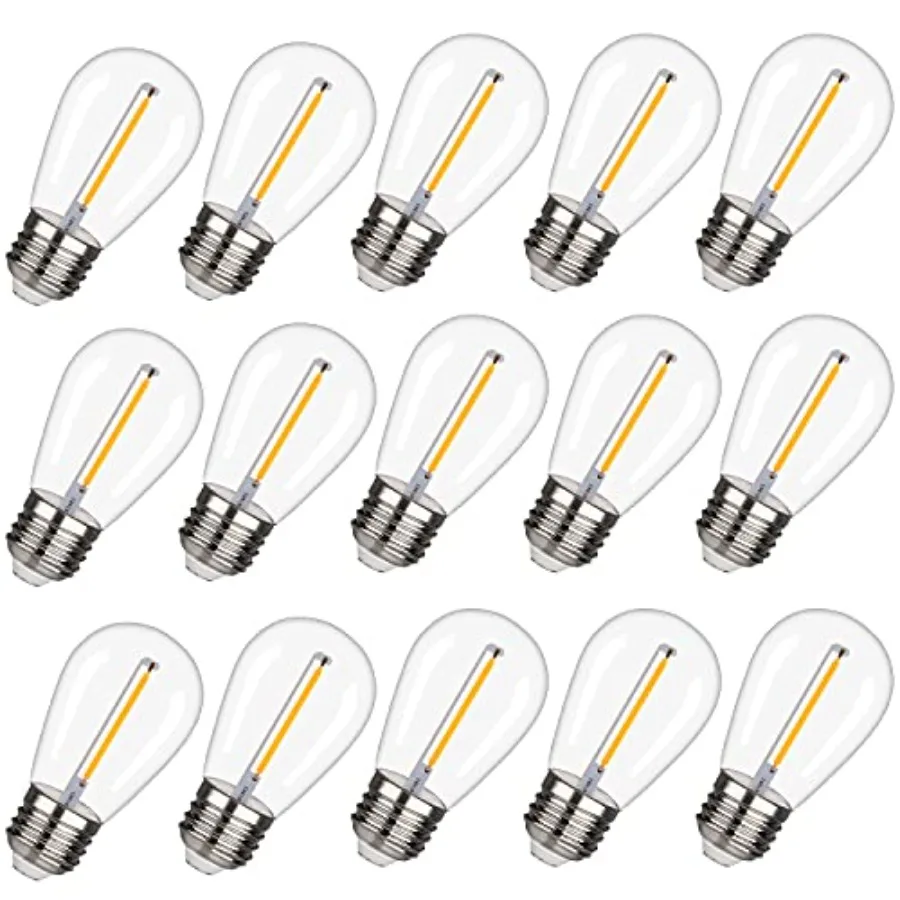 

15 Pack Shatterproof S14 Replacement Light Bulbs 1W S14 LED Bulbs, Warm White 2200K, Outdoor String Lights Vintage LED Light Bu