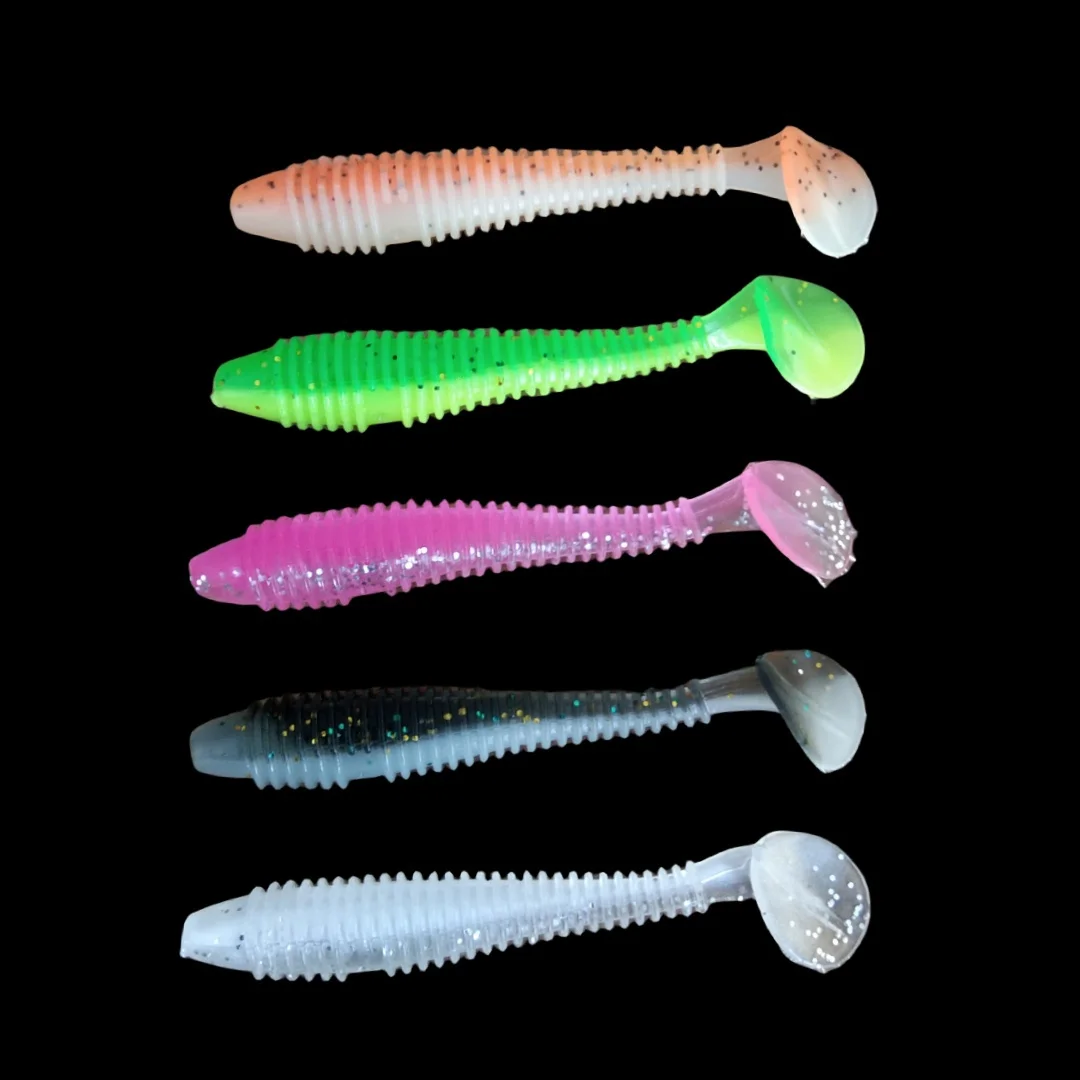 

75pcs 5.5cm Silicone T Tail Worm Soft Fishing Lures Artificial Baits Bass Jigging Wobblers Swing Swimbait Tackle