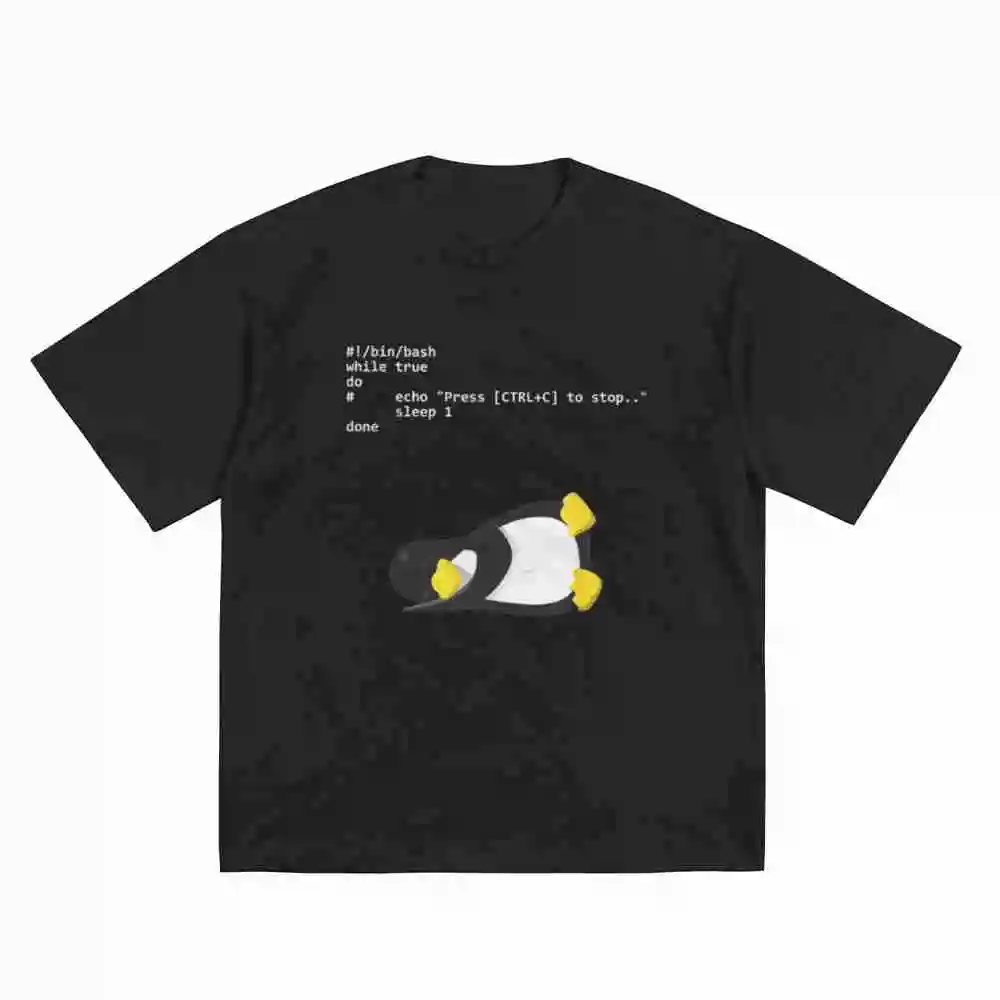 Sleeping Tux Loop Linux Geek Nerd Penguin Short Sleeve Tee 100% Cotton T-Shirt