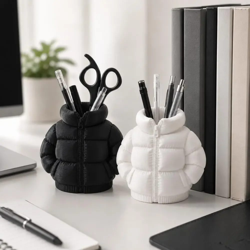 Cute Down Jacket Shaped Pen Holder 3D Printed Cup Coaster Desktop Stationery Desk Organizer For Home Office Classroom Decor gallery 4