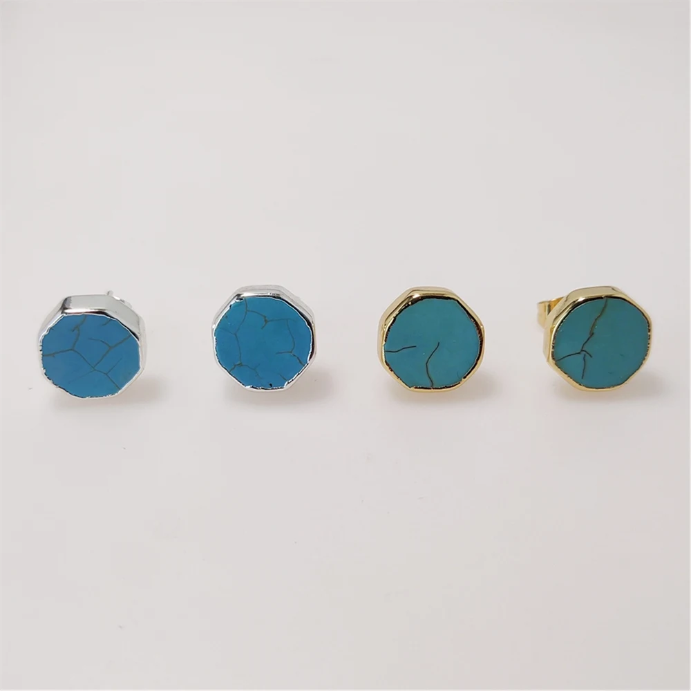 FUWO 1Pair Optimized Turquoises Stud Earrings,Golden Plated Minimalist Irregular Blue Howlite Jewelry For Women ER003