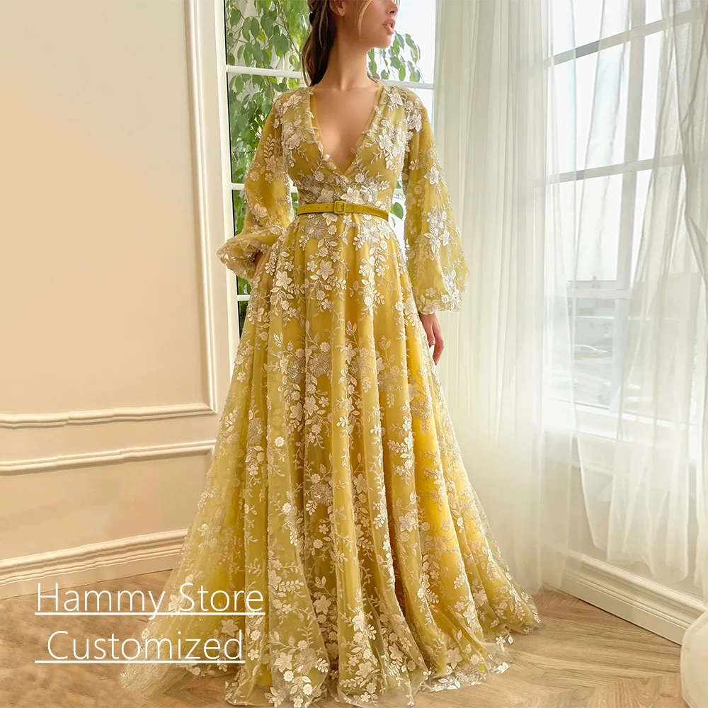 Einzigartiges Abendkleid, maßgeschneidert, Puffärmel, V-Ausschnitt, Elfenbein, Perlenapplikation, Sweep-Zug, glitzerndes Abendkleid, Damen-Partykleider