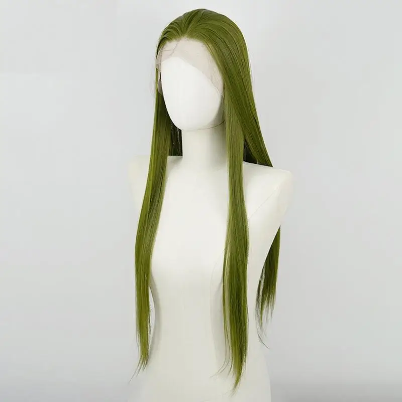 Wig Depan Renda Hijau Rumput untuk Wanita Mode 26 Inci HD Lurus 13*4 Renda Frontal Alami Sintetis Kualitas Tinggi untuk Cosplay