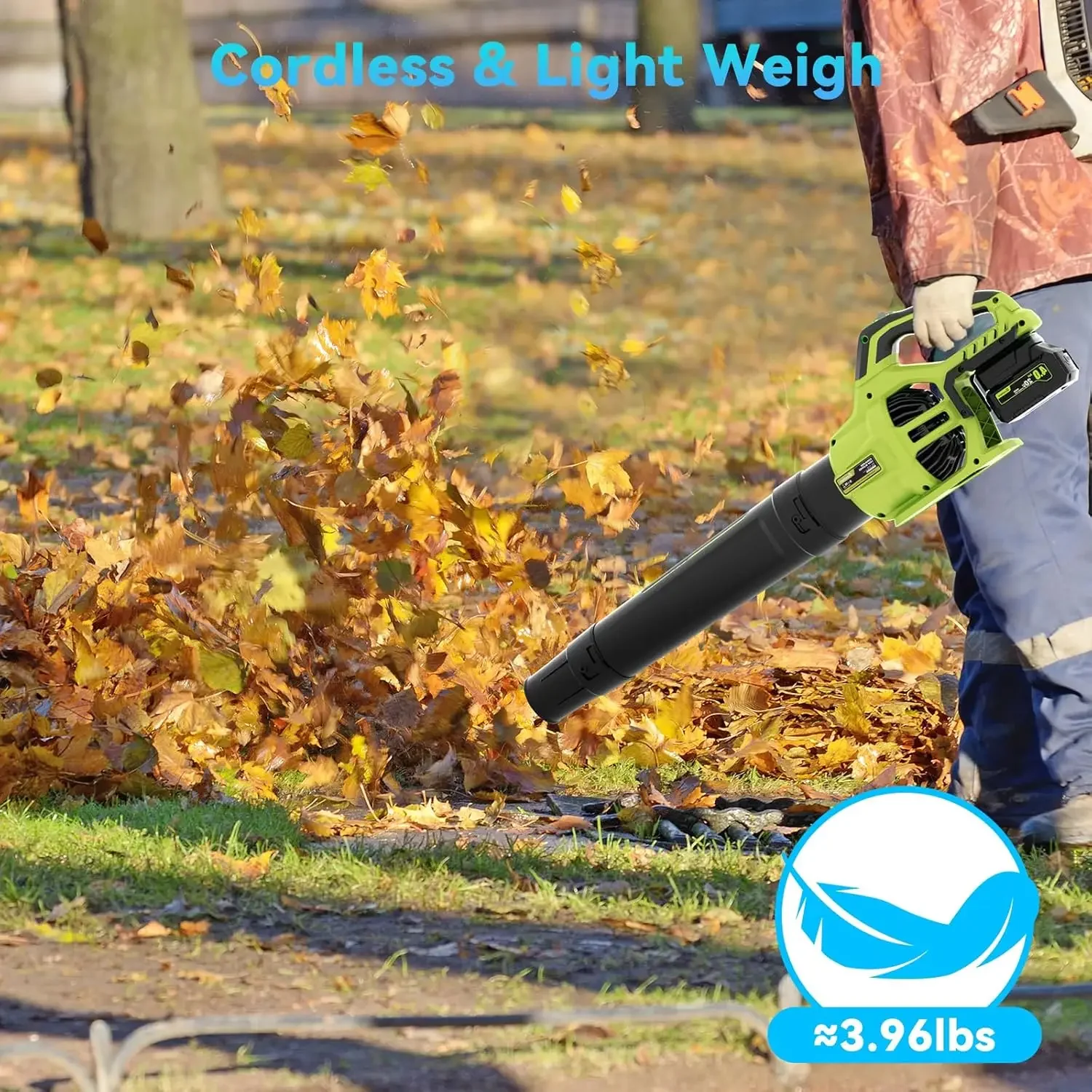 

Leaf Blower Cordless with 2 x 4.0Ah Battery and Charger, 580CFM 160MPH Electric Blower with 2 Speeds,20V Handheld Leaf Cleane