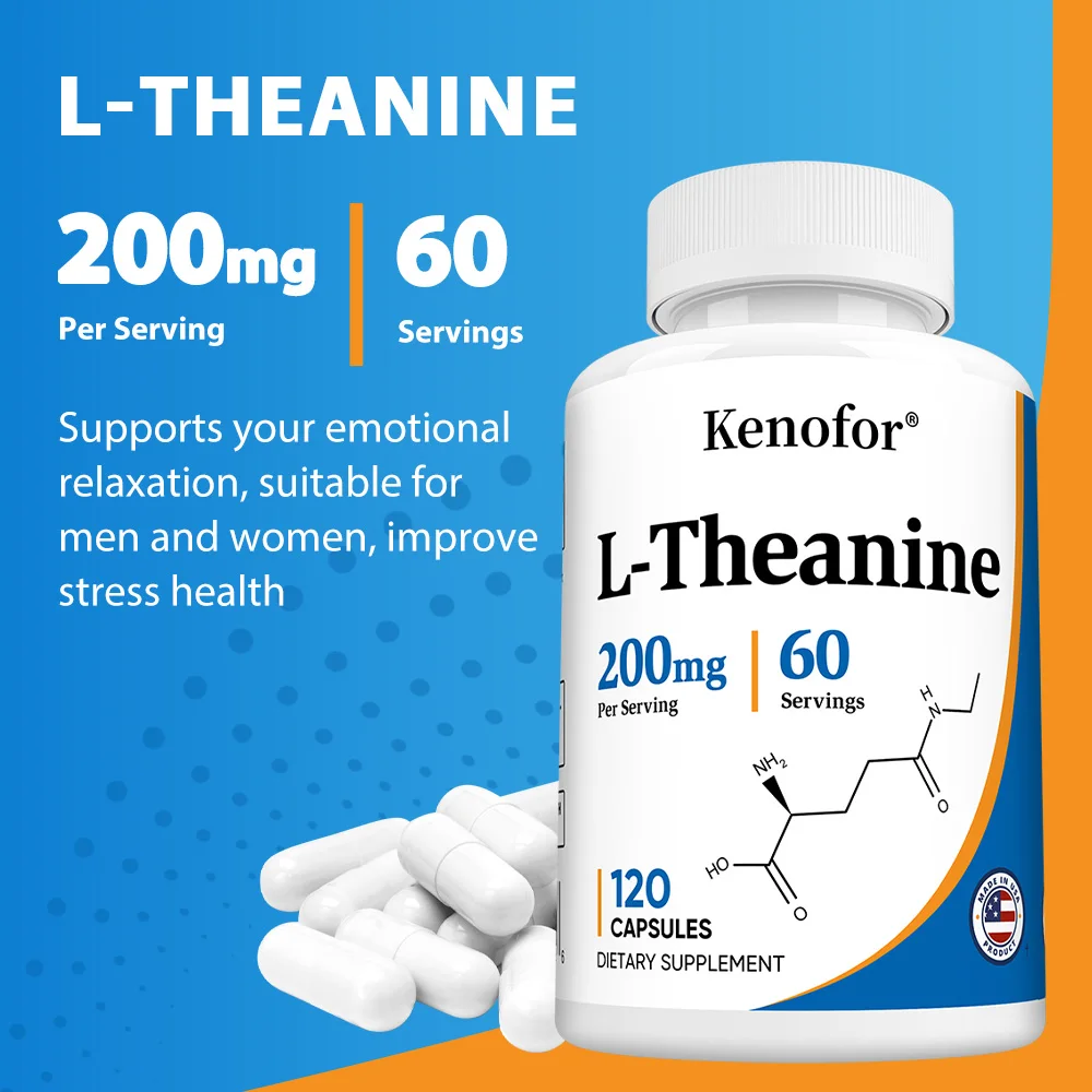 L-Theanine 200 Mg, Extra Strength Theanine Supplement – ​​Focus and Relaxation Support, Improved Sleep, Non-GMO and Gluten-Free