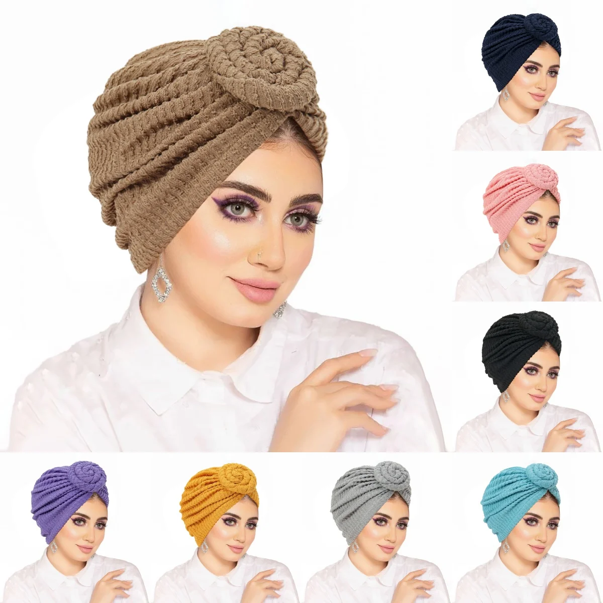 

Solid Color Women Turban Hijab Hats African Head Wraps Soft Elastic Muslim Hats Breathable Chemo Cap For Women Girls