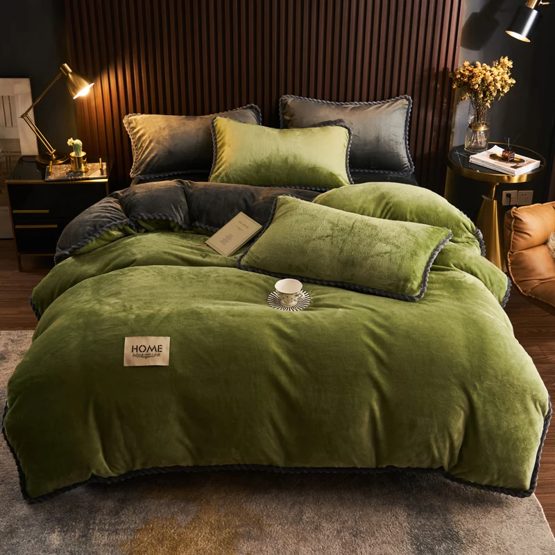 

Milk Velvet 4-Piece Bedding Set, Winter Warm Flannel Duvet Cover Set, Anti-Static Soft Coral Fleece Bed Linens