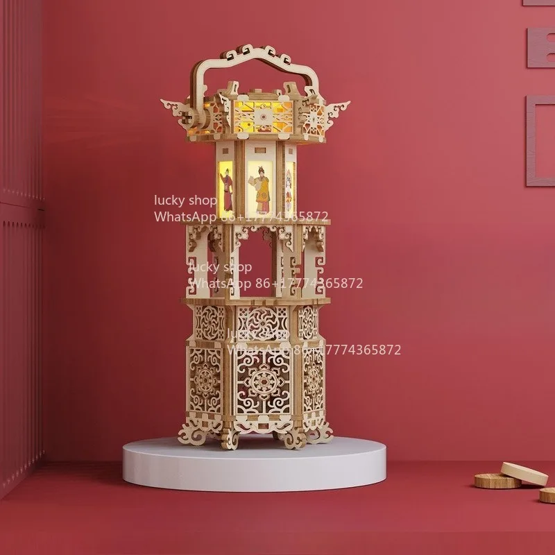 

Wooden Assembled Retro Lamp Puzzle Creative Lantern Antique Style