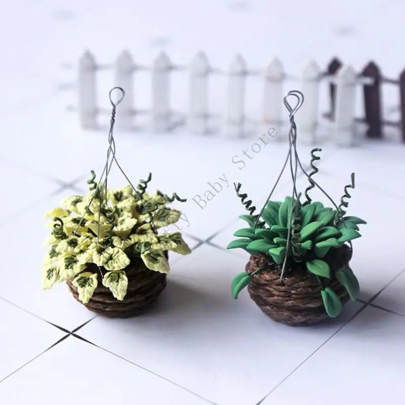 

1pc Dollhouse Miniature Hanging Bonsai Plant 1/12 Doll House Garden Home Mini Flowerpot Green Plant Model
