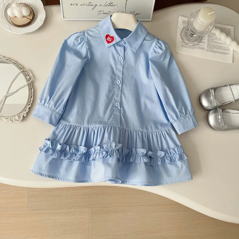 Girls Dress Autumn Spring Long Sleeve Lapel Embroidered Dress Children Casual Dress Kids Dresses for Baby Girl 2 3 4 5 6 7Yrs