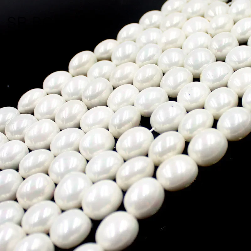 12x15mm Feeform Egg Shape White Natural Round MOP Shell Pearl Gems Beads Strand 15\