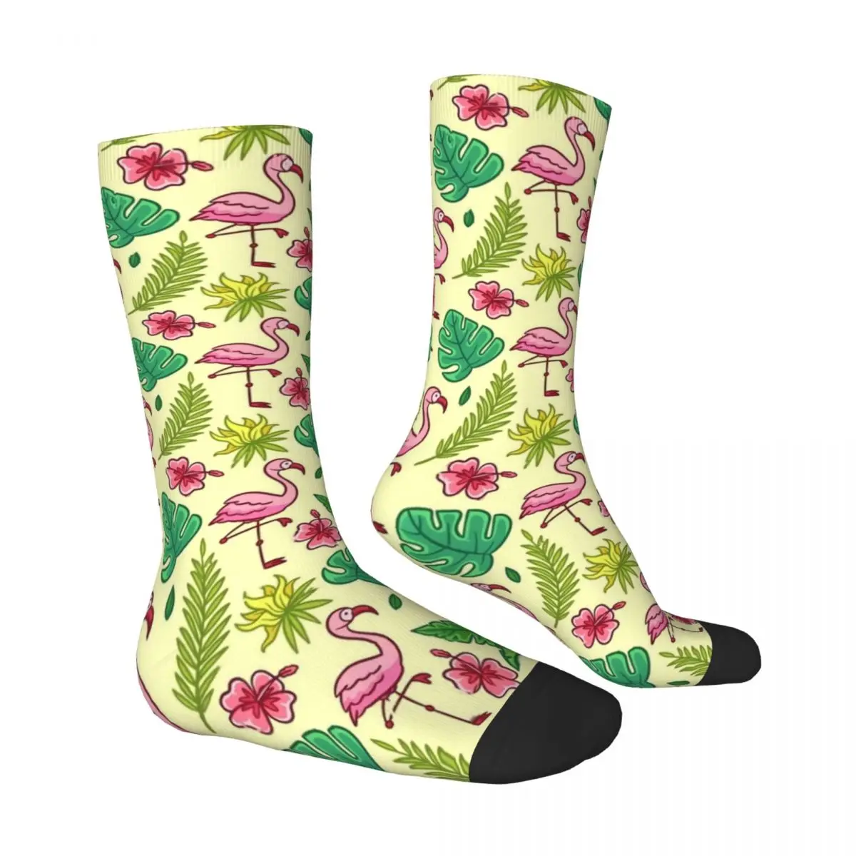 Bird And Green Leaf Socks Flamingos Funny Stockings Women Men Medium Soft Climbing Socks Autumn Design Anti Bacterial Socks