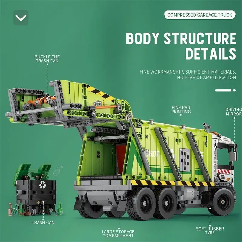 Reobrix  22022 Compression Garbage Truck Electric Remote Control Building Block Assembly Model Toy for Boys