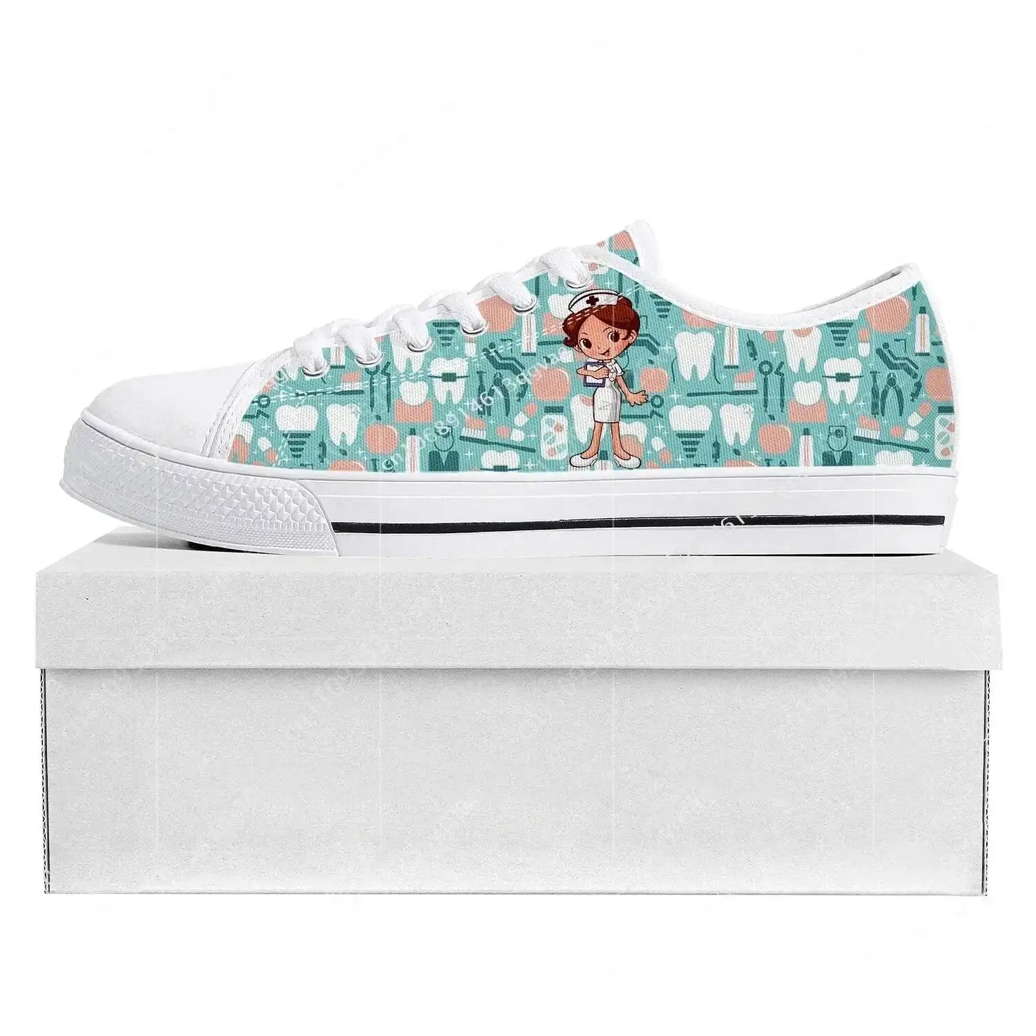 Tooth Dentist Cartoon Pattern Low Top High Quality Sneakers Mens Womens Teenager Tailor-Made Shoe Canvas Sneaker Couple Shoes