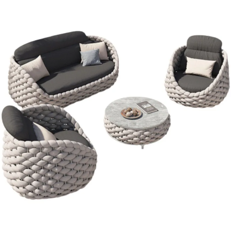 Outdoor sofa courtyard open-air balcony rattan chair waterproof and sunscreen outdoor leisure rattan sofa coffee table furniture
