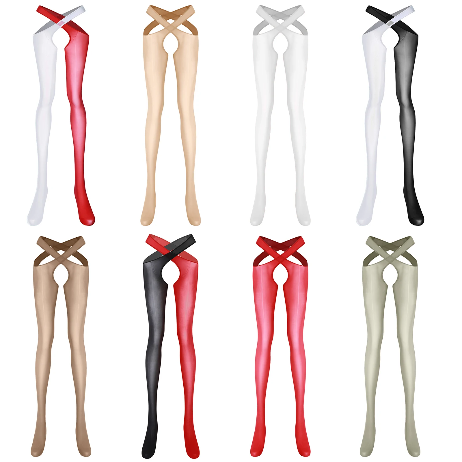 Women Open Crotch Hosiery Sexy Crossing Waist Pantyhose Stockings Underwear Exotic Transparent Club Party Nightclub Wear Tights