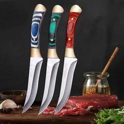 1PC 7.6-inch carving knife, kitchen knife, colorful wooden handle, suitable for family camping barbecue outdoor portable knife