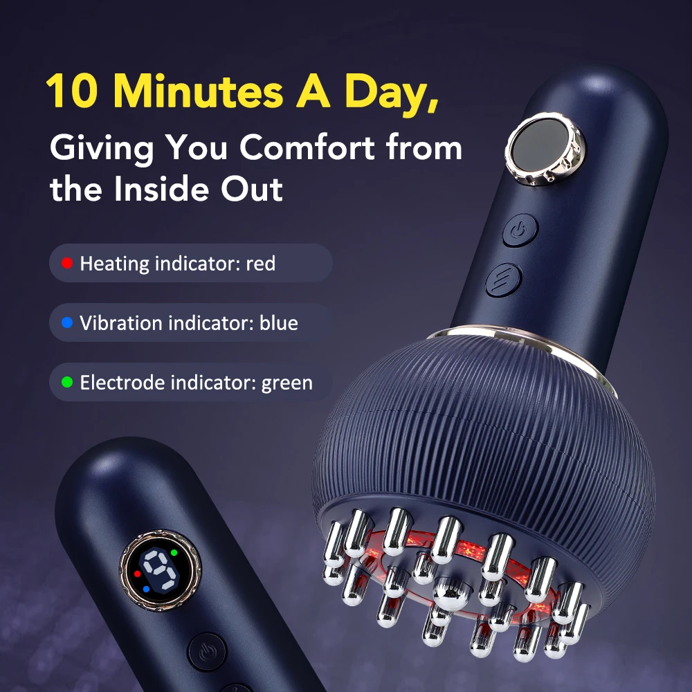 Electric Meridian Brush Body Massager 9 Gears Vibrate Gua Sha Microcurrent Hot Compress Scraping Lymphatic Drainage Machine