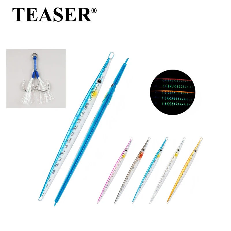 TEASER J109 لوحة حديد لصيد الأسماك البحرية سريعة الغرق 80 جرام 100 جرام، ذيل أصفر، ماكريل، طعم اصطناعي مضيء سريع السحب #1