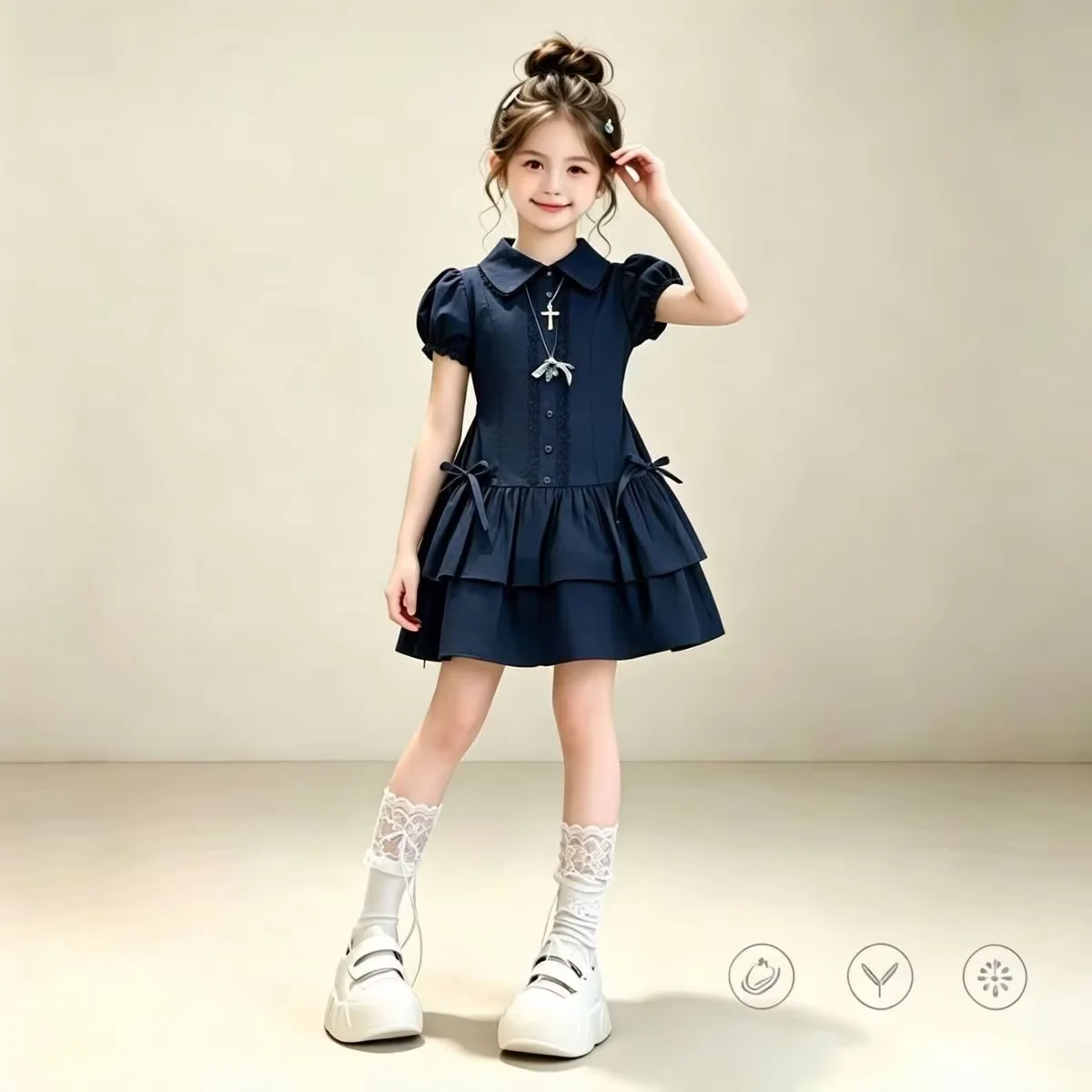 Teenage Girl Summer Dress Trendy Short Sleeve Korean Style Children's Clothing 2026New Arrival Fashionable Dress for Teen Girls