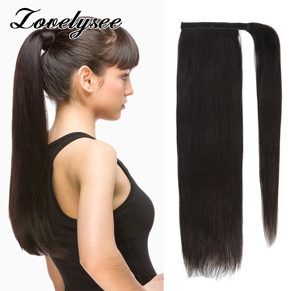 Ponytail Human Hair Extensions Straight Black Wrap Around Clip In Ponytail Hair Extension Brazilian Natural Remy Hair For Women