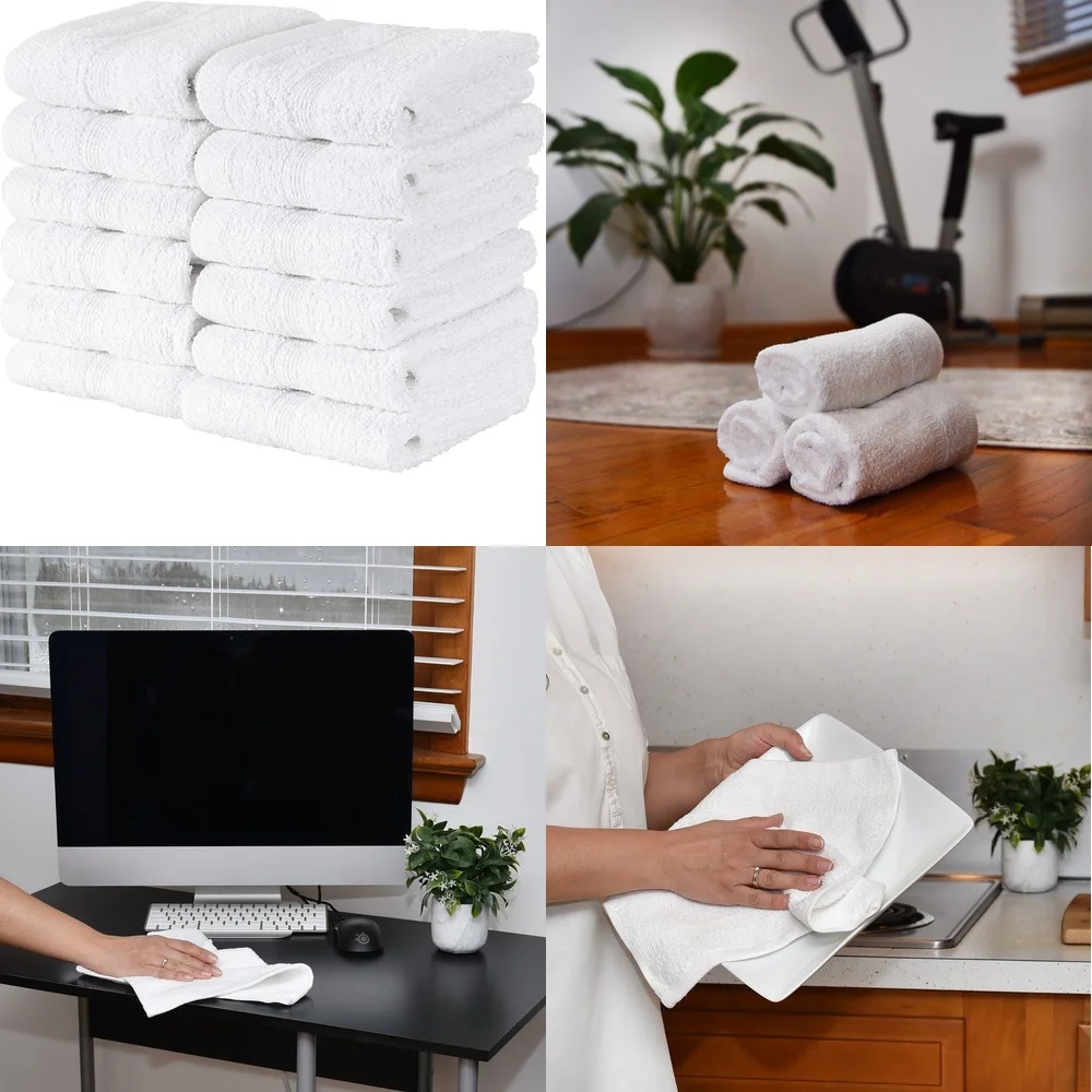 

towel13x13 inch White Washcloths 100 Cotton 12 Pack Highly Absorbent Face Towels for Bath Spa Skincare Soft Lightweight Quick