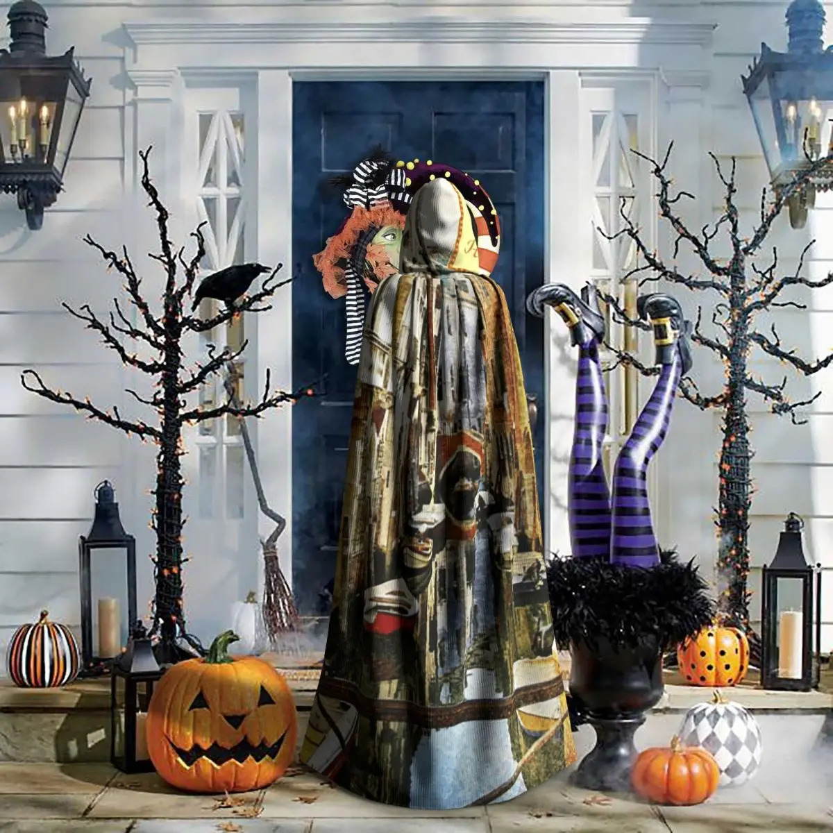 Capa longa com capuz estilo pintura veneza romântica, fantasia medieval de bruxa, capa cosplay, casaco de halloween adulto unissex