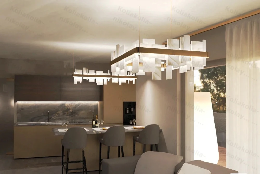 Elevate Your Dinning Room With Our Luxury Natural Marble Chandelier High-end Alabaster Pendant Light