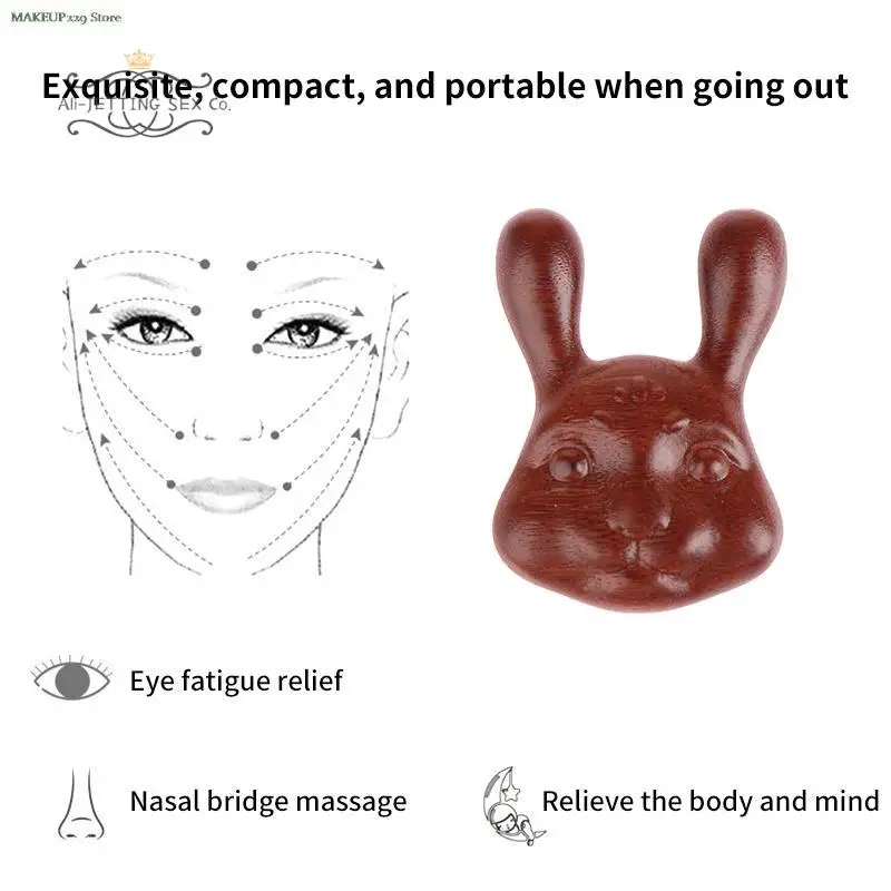 1Pc Sandalwood Meridian Massage Nasal Bridge Massager Relieve Rhinitis Rabbit Shape Promote Blood Circulation Acupoint Massage