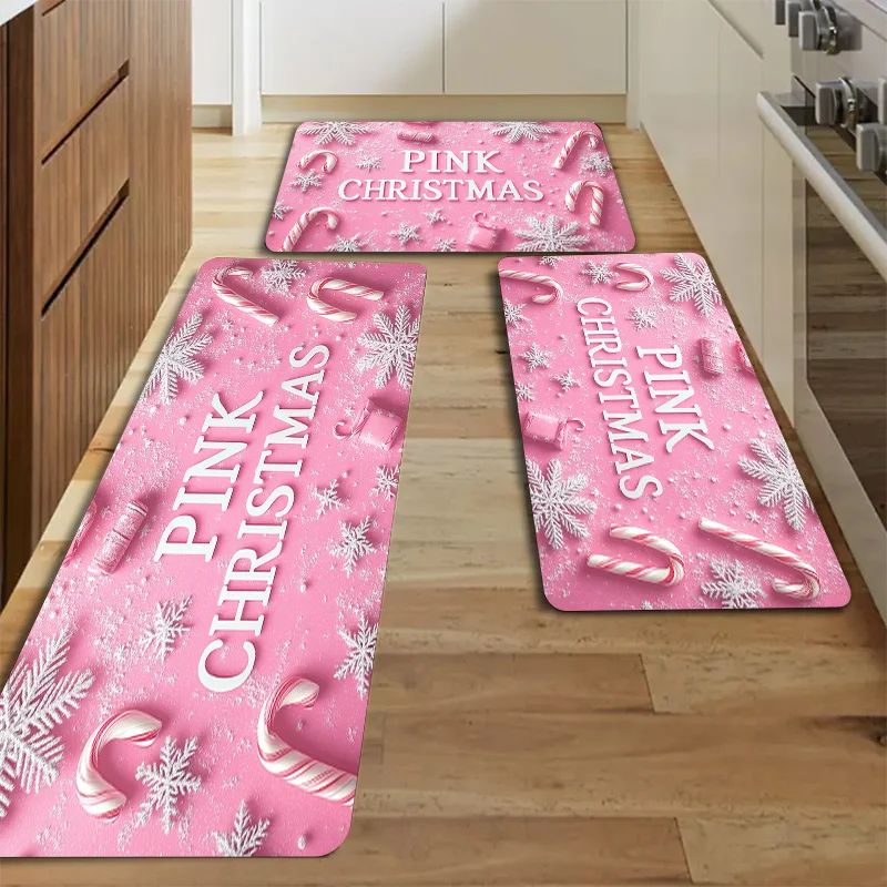 Pink Christmas Letters Design Bathroom Non-silp Doormat Suitable for Livingroom Decorations Accessories Pad Kitchen Bedroom Rugs