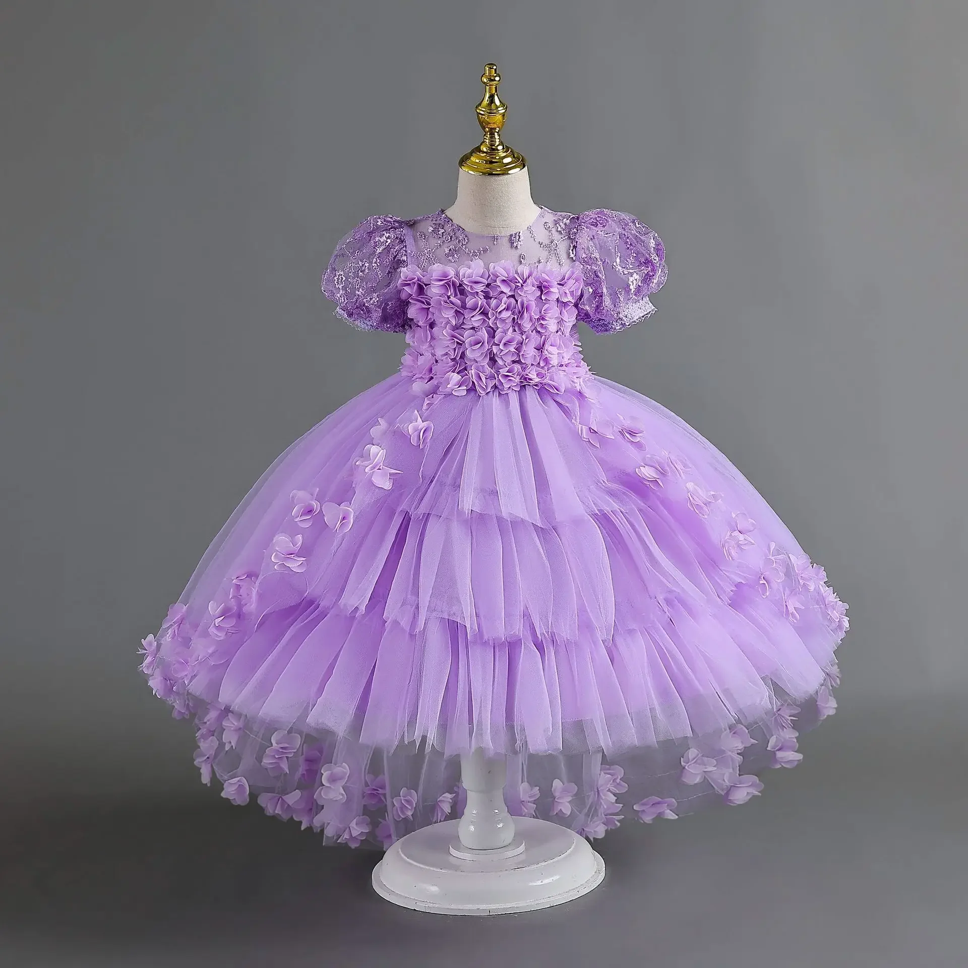 Vestidos de festa em camadas para meninas, vestido de noiva infantil, vestido formal festivo para crianças, vestido de baile exuberante, 3 a 6, 8, 10, 12 anos