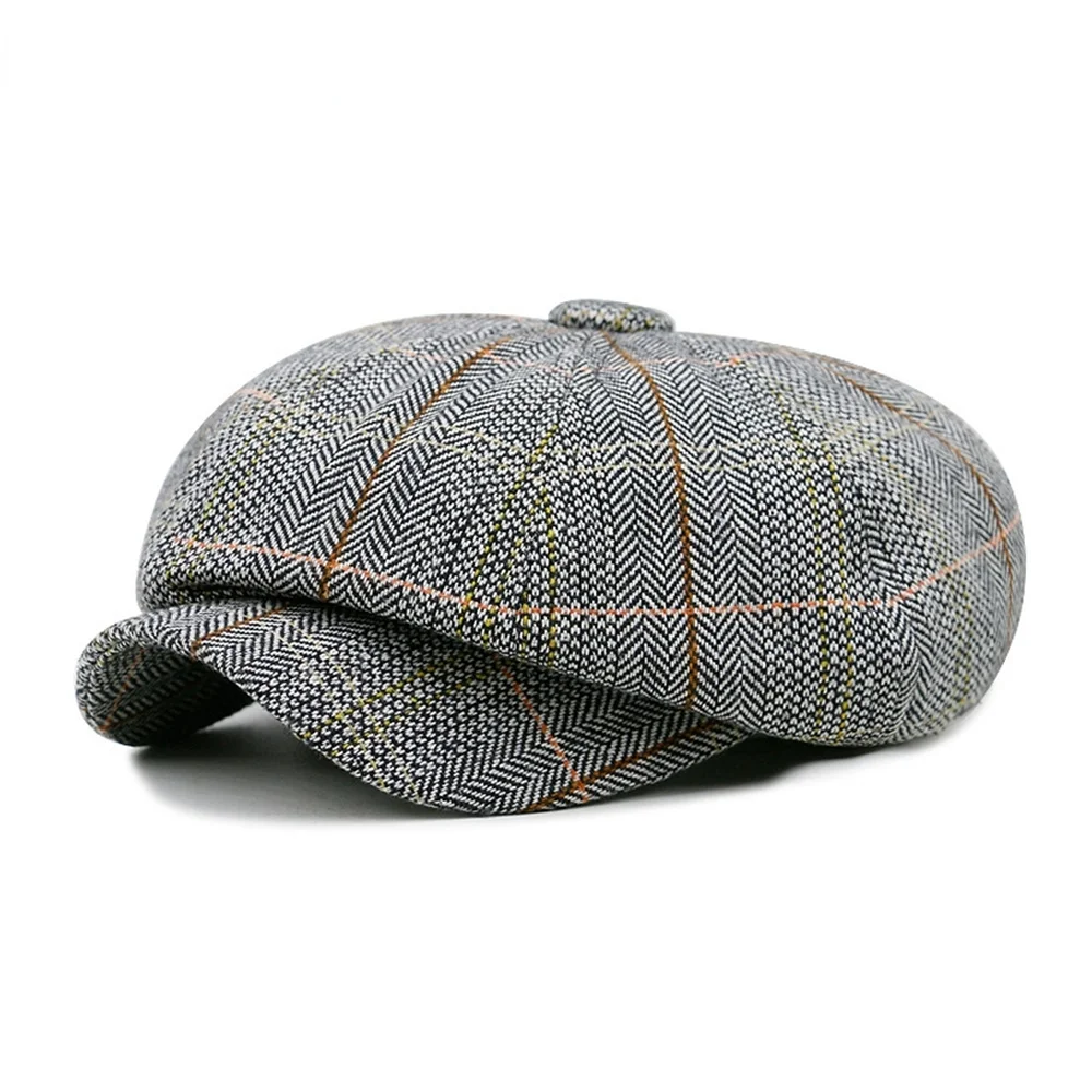 NEWSBOY Cap For Men Herringbone Khaki Women British Style Beret Spring Octagonal Vintage Adjustable Checkered Hats And Caps