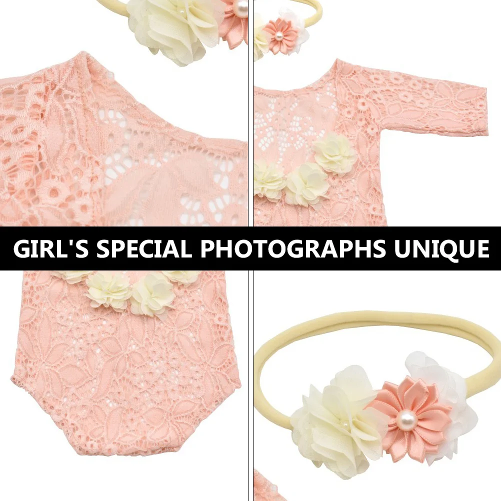 

1Set Newborn Baby Girl Pink Lace Romper Headband Bodysuit Summer Photo Outfit Baby Shower Gift Romper and Headband