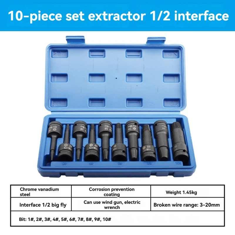 10PCS Wrench Break Wire Extractor Screw Extractor Screw Stud Extractor Damaged Extractor Drill Bit Set