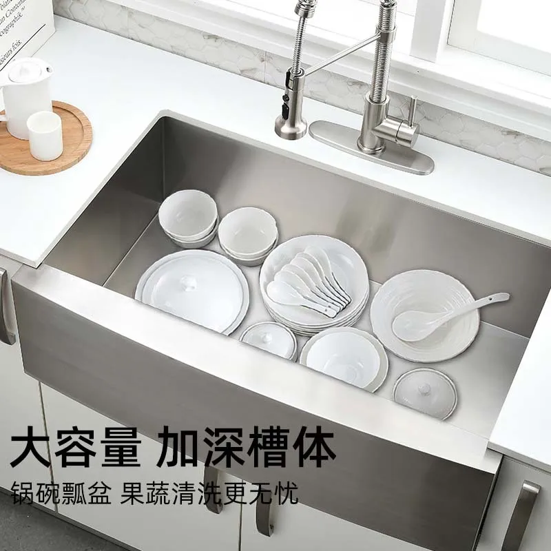 حوض غسيل المطبخ، سميك 304 فتحة واحدة كبيرة، مكبر ومعمق، مصقول يدويًا، ستانلس ستيل