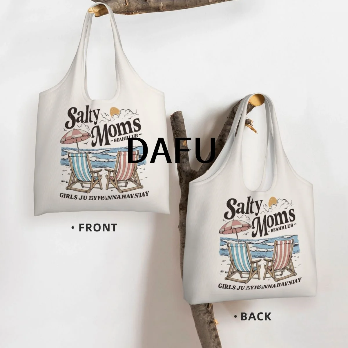 Salty Moms Beach Club Large Capacity Canvas Tote Bag Single Shoulder Work Commute Bag For Women Eco-Friendly Shopping Bag