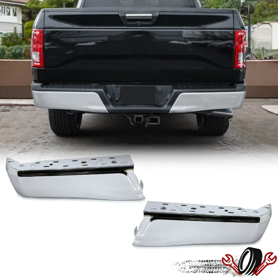 

1 Pair Rear Bumper Face Bar End caps Chrome W/o Sensor Hole For 15-20 F150