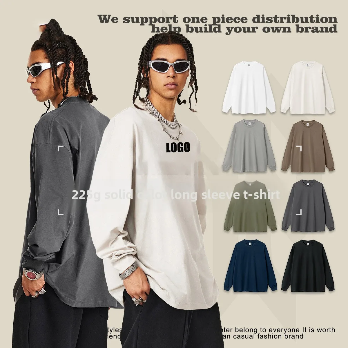 

Customized LOGO Men's 2024 New 225G Cotton Polyester Loose Casual Sports 5A Antibacterial Long Sleeve T-Shirt