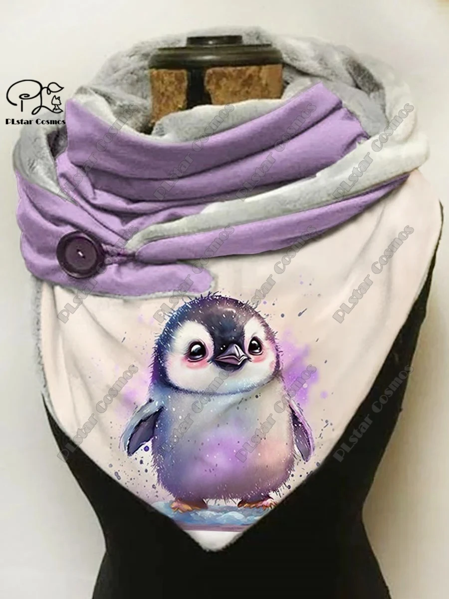 

PLstar Cosmos 3D printed animal series cute penguin pattern printed warm shawl scarf spring and winter small triangle scarf Q-2