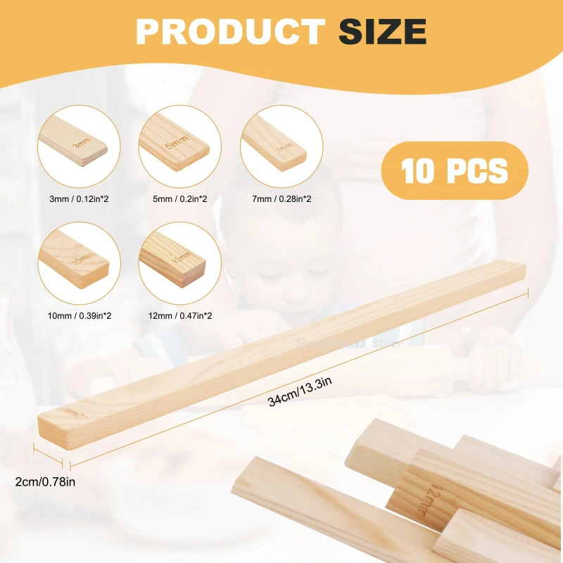 10 Pcs Mud Roller Guide 3/5/7/10/12MM Wooden Strip Mud Plate Forming Supplies Ceramic Craft Polymer Clay Pottery Modeling Tools