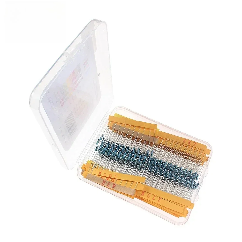 500PCS 1% 1/4W 금속 필름 저항기 모음 키트 0.25W 1Ohm-10MOhm DIY 전자 저항기 모듬 팩 키트