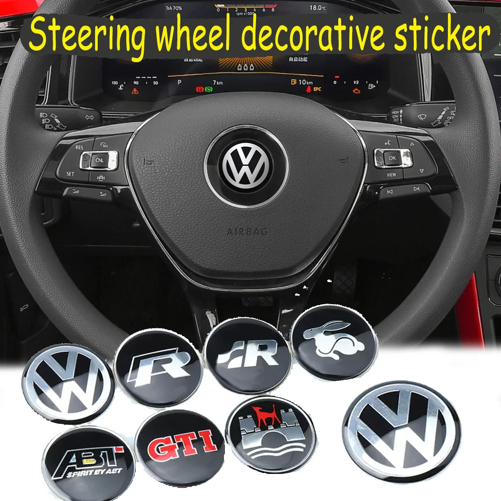 1PC Aluminium ABT/R/GTI Logo Auto Steering Wheel Sticker for VW Jetta Golf R Beetle CC EOS GTI R32 MK4 Accessories Car Styling