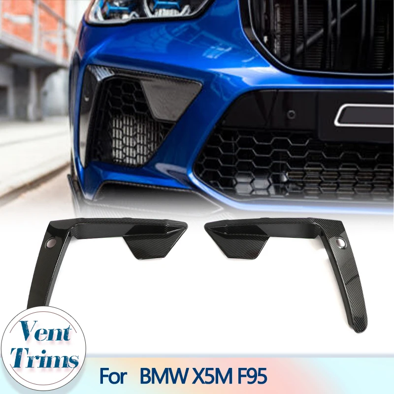 Front Bumper Fog Lamp Fins Vent Trims Decoration For BMW X5M F95 2020-2022 Dry Carbon Fog Bumper Fins Canards Trims