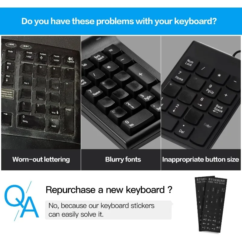 2PCS Laptop Keyboard Number Stickers Matte| Universal Numpad Keypad Replacement| Dustproof High Adhesive Keyboard Covers