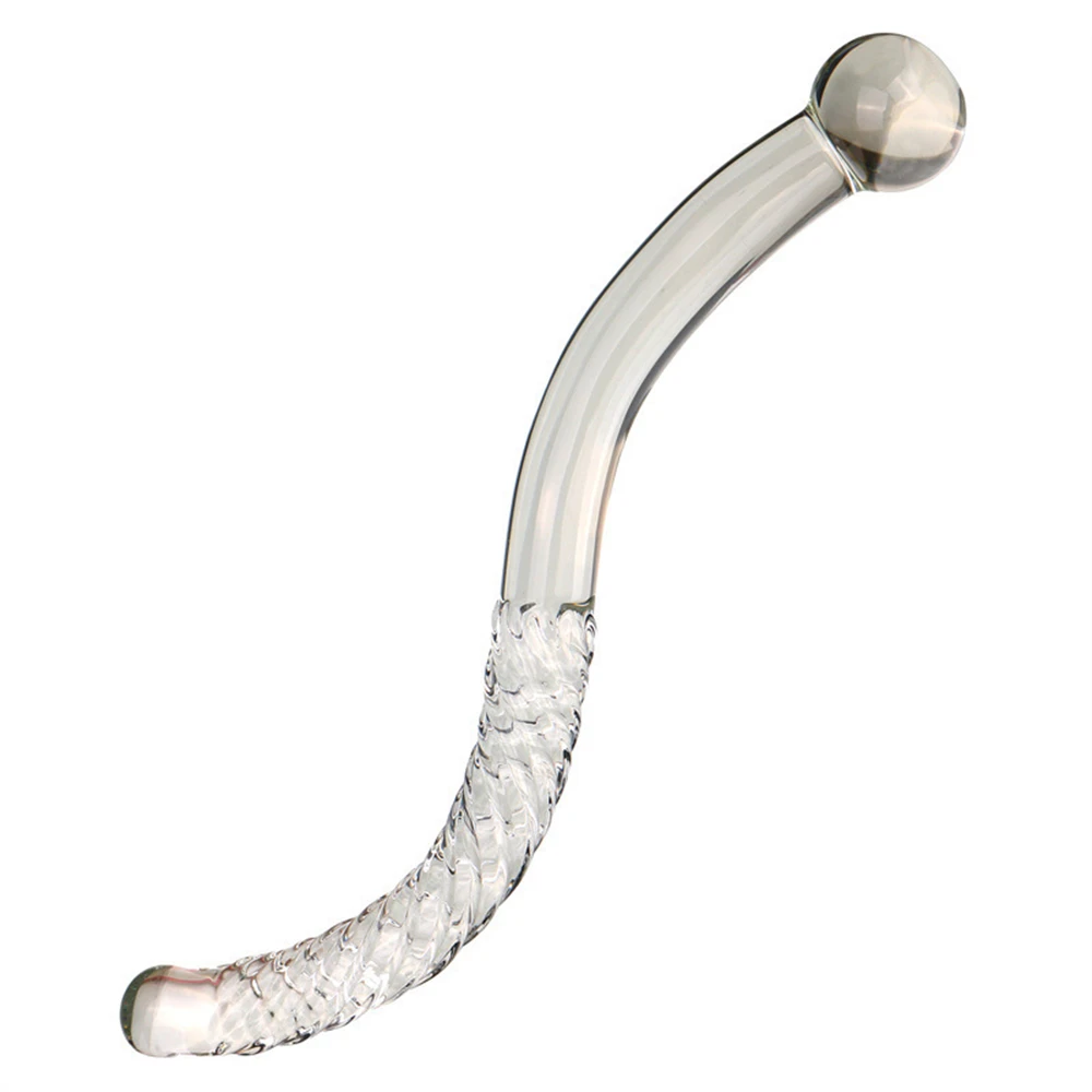 Extended S-shaped transparent glass massage stick, dildo, anal plug, female masturbation, vaginal and anal dual-use anal sex toy